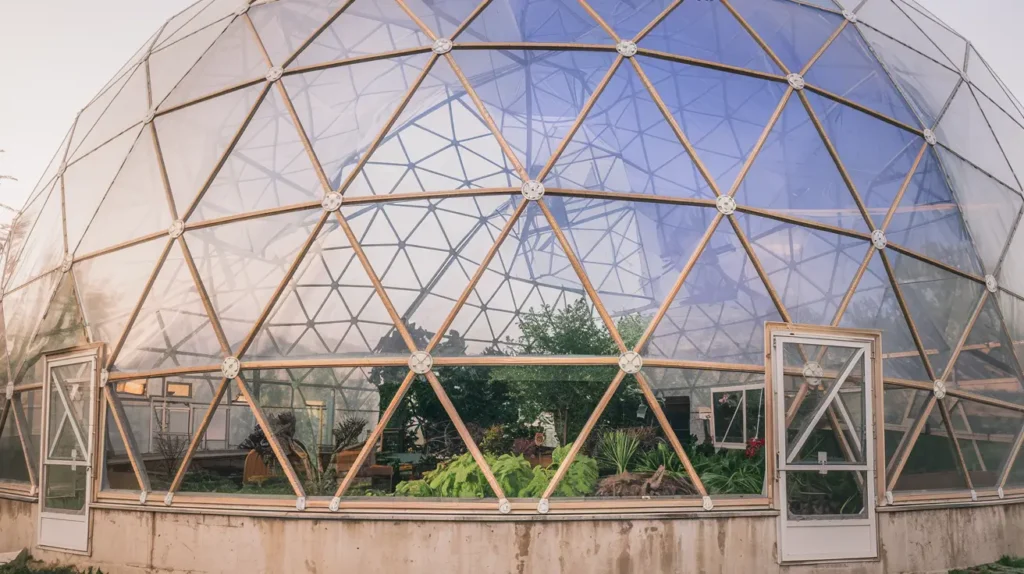 What materials are used in geodesic dome greenhouses?