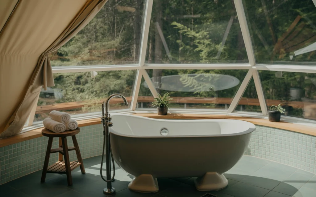 How to create private, luxury bathrooms in glamping domes?